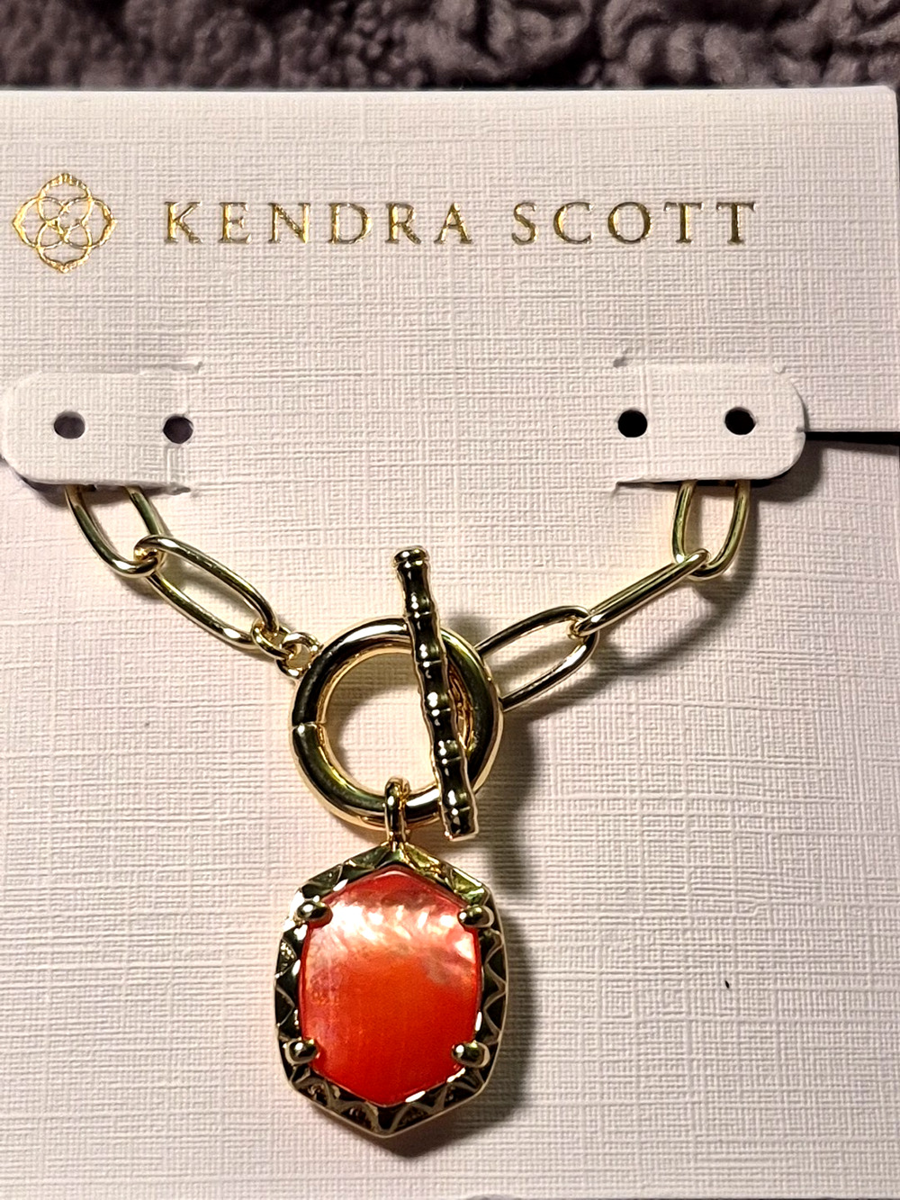 Kendra Scott Gold Paperclip Necklace Bracelet Set Orange Stone Toggle New